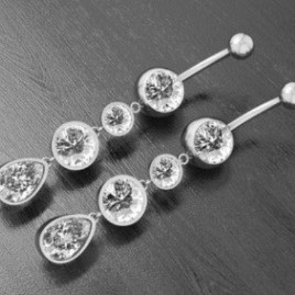 Clears Gems Belly button Ring SILVER